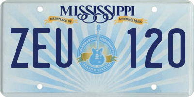 MS license plate ZEU120