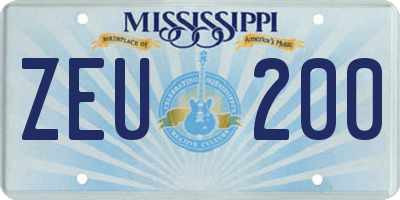 MS license plate ZEU200