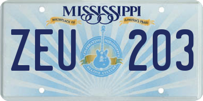 MS license plate ZEU203