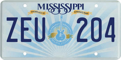 MS license plate ZEU204