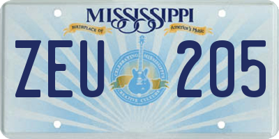 MS license plate ZEU205
