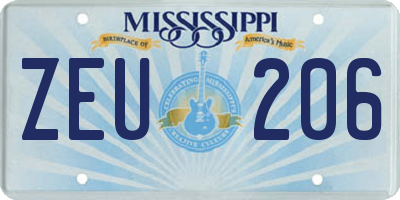 MS license plate ZEU206