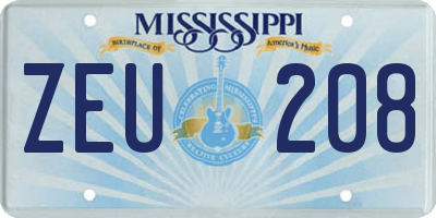 MS license plate ZEU208