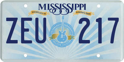 MS license plate ZEU217