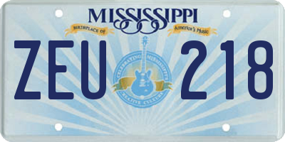 MS license plate ZEU218