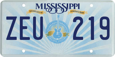 MS license plate ZEU219