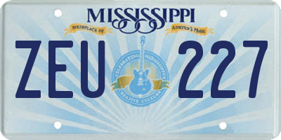 MS license plate ZEU227