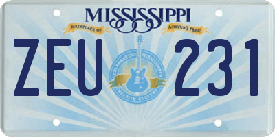 MS license plate ZEU231