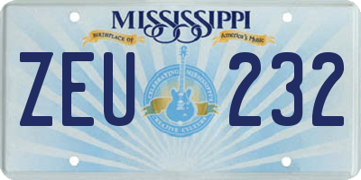 MS license plate ZEU232