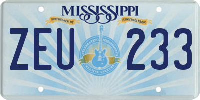 MS license plate ZEU233