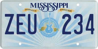 MS license plate ZEU234