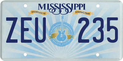 MS license plate ZEU235