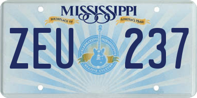 MS license plate ZEU237