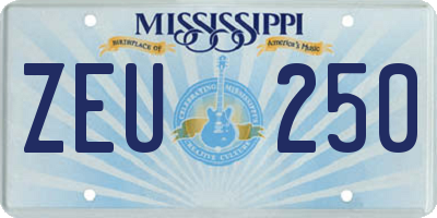 MS license plate ZEU250