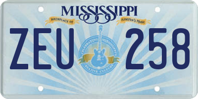 MS license plate ZEU258