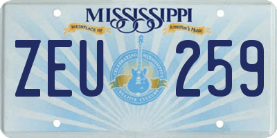 MS license plate ZEU259