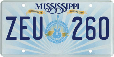 MS license plate ZEU260