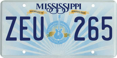 MS license plate ZEU265