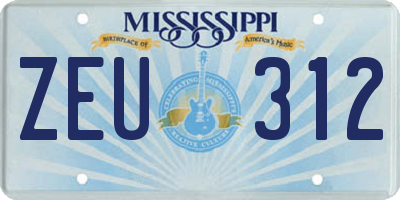 MS license plate ZEU312