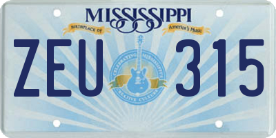 MS license plate ZEU315