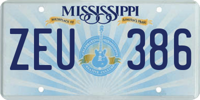 MS license plate ZEU386