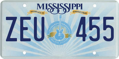 MS license plate ZEU455