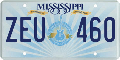 MS license plate ZEU460