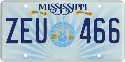 MS license plate ZEU466