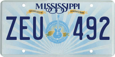 MS license plate ZEU492