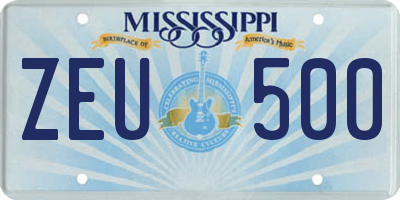 MS license plate ZEU500