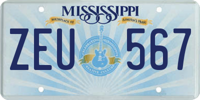 MS license plate ZEU567