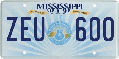 MS license plate ZEU600