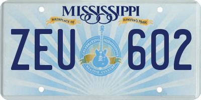 MS license plate ZEU602