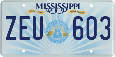 MS license plate ZEU603