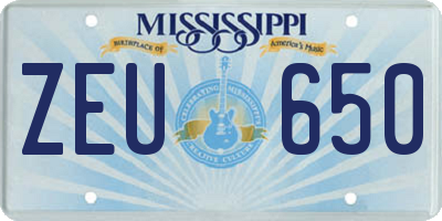 MS license plate ZEU650