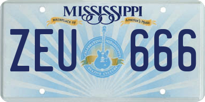MS license plate ZEU666
