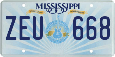 MS license plate ZEU668