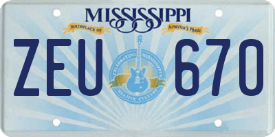 MS license plate ZEU670