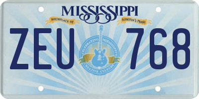 MS license plate ZEU768