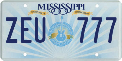 MS license plate ZEU777