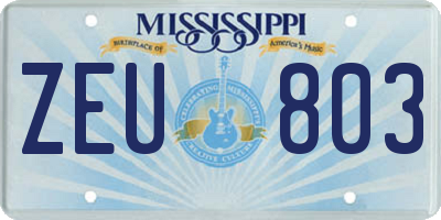 MS license plate ZEU803