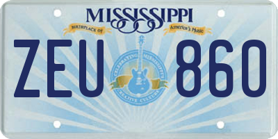MS license plate ZEU860