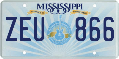 MS license plate ZEU866