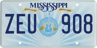 MS license plate ZEU908
