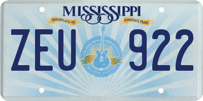 MS license plate ZEU922