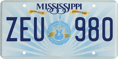 MS license plate ZEU980