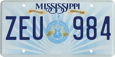 MS license plate ZEU984