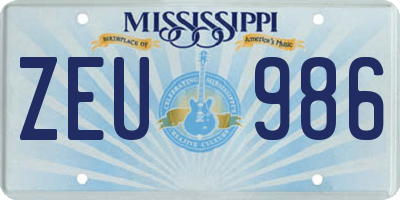 MS license plate ZEU986
