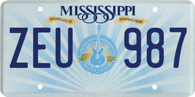 MS license plate ZEU987