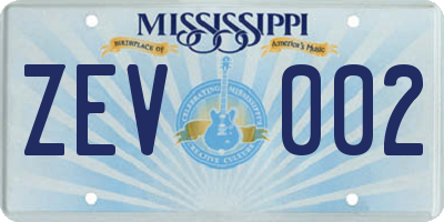 MS license plate ZEV002